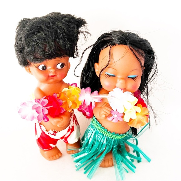 Vintage Hong Kong Made Soft Rubber Hula Girl and Boy Dolls - Picture 2 of 3